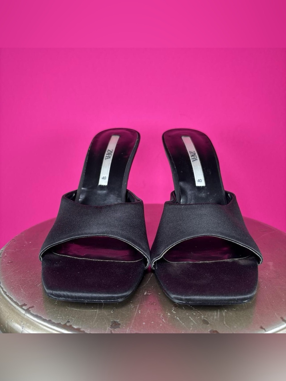 Zara Black Square Open Toe Slip-On Methacrylate Flare Heel Sandal EU 40 - Picture 2 of 7